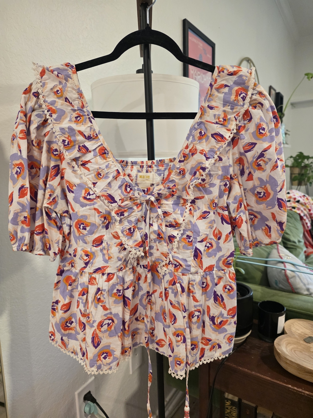 Maeve Lavender Floral Ruffled Peasant Top